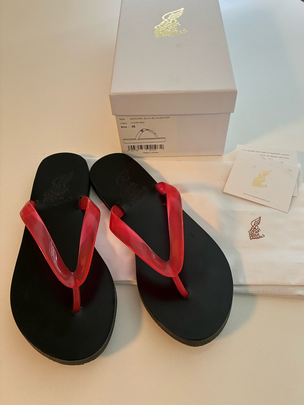Ancient Greek Saionara jelly clear red flip flop sandals
